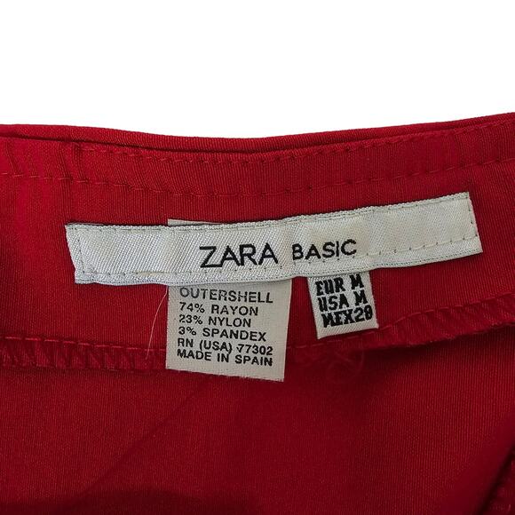 ZARA Red Dress Women M Empire Waist w Belt Buckle On Off Shoulder 3/4 Sleeve - Picture 13 of 13